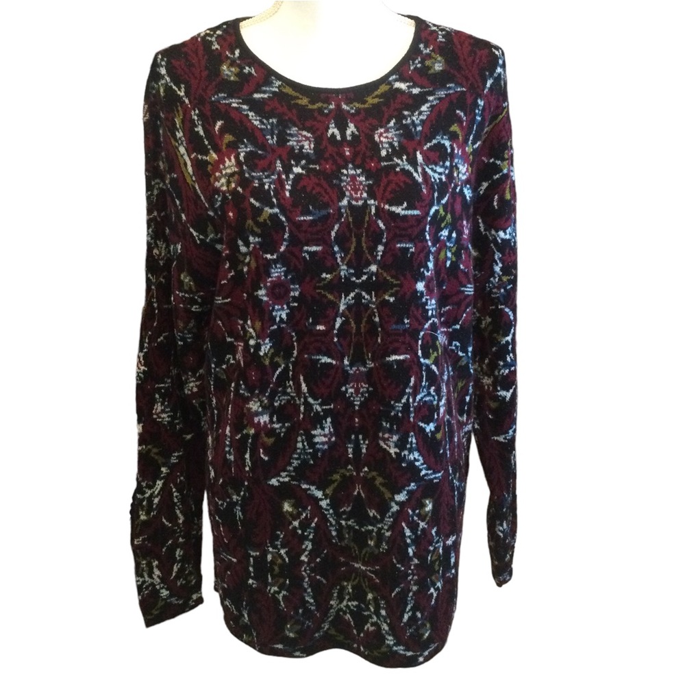 J.Jill Jacquard Tapestry Tunic Long Sleeved Sweater Size Medium